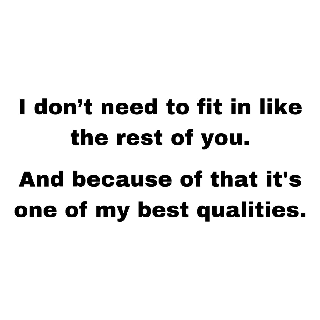 I don’t need to fit in like the rest of you and that’s one of my best&nbsp;qualities